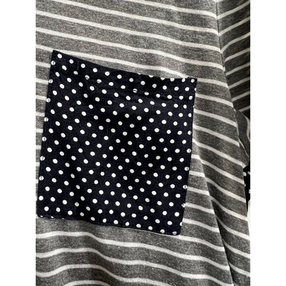 MARKET & SPRUCE Blue polka dot grey strip high low mix media coastal casual sz L - Picture 4 of 7